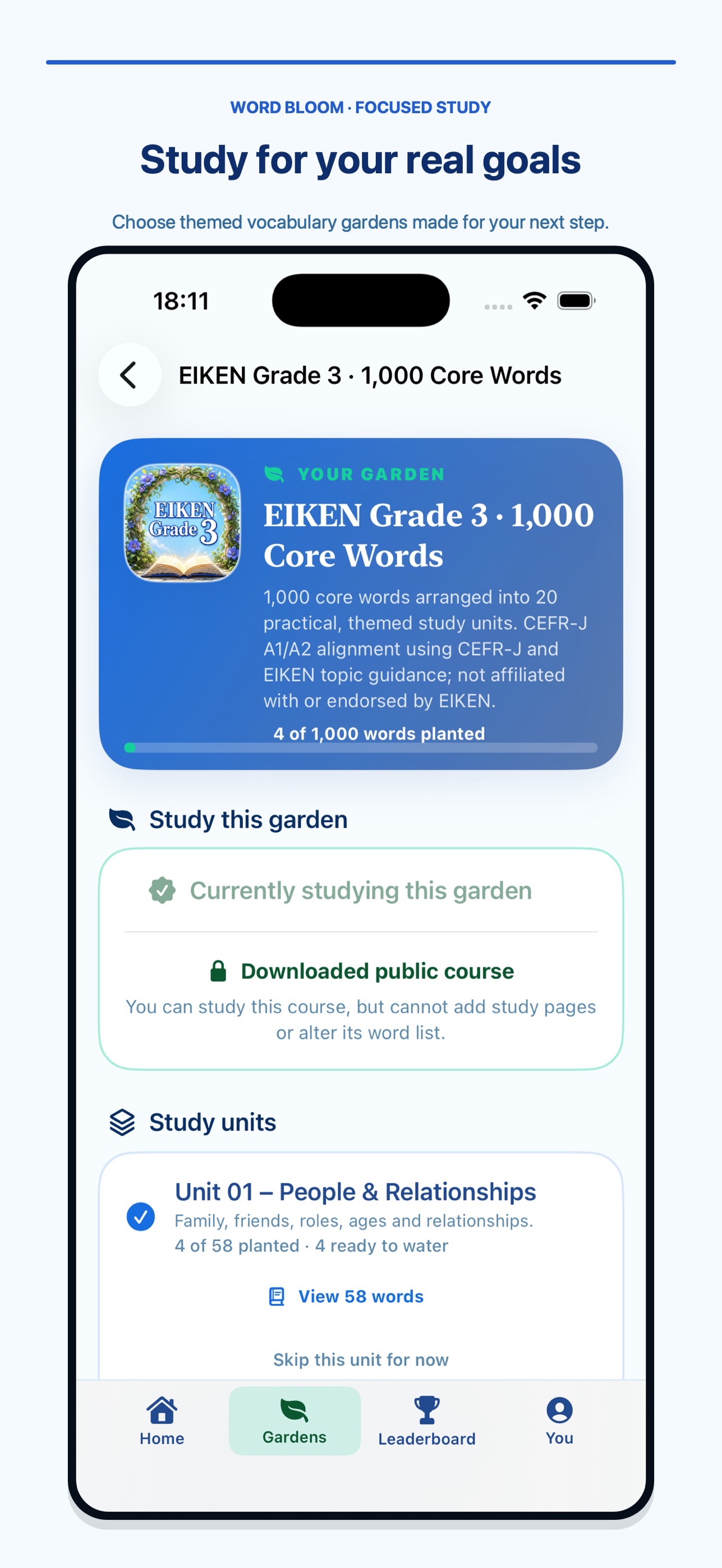 WordBloom: English のApp Storeスクリーンショット:目標に合わせて学ぶ